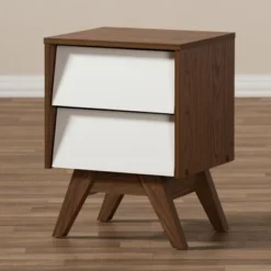 Hildon Mid - Century Modern Wood 2 - Drawer Storage Nightstand - White, "Walnut" Brown - Baxton Studio -Outlet Baxton Studio Store GUEST 5503fd7d aa11 4c37 a172 d700f4d544af