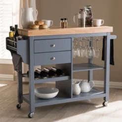 Sunderland Coastal And Farmhouse Natural Wood Kitchen Cart Gray, Light Brown - Baxton Studio -Outlet Baxton Studio Store GUEST 555c411d 61f3 48c4 8313 4467943b50b4