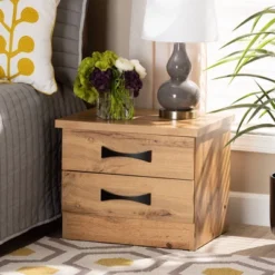 Colburn Wood 2 Drawer Nightstand Oak Brown - Baxton Studio -Outlet Baxton Studio Store GUEST 55dc7c50 5943 4464 9ce6 f02141d7f9b7