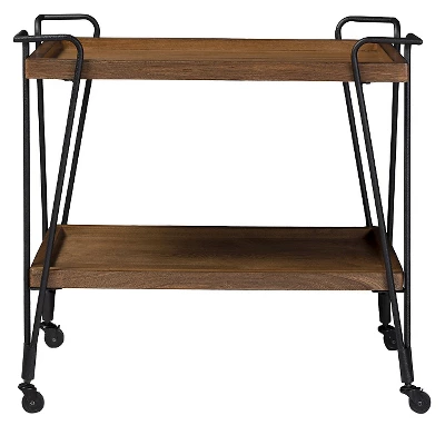 Jessica Rustic Industrial Style Textured Finish Metal Distressed Ash Wood Mobile Serving Bar Cart - Black & Brown - Baxton Studio 1 Jessica Rustic Industrial Style Textured Finish Metal Distressed Ash Wood Mobile Serving Bar Cart - Black & Brown - Baxton Studio