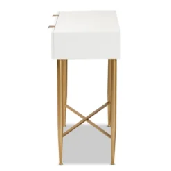 Galia Wood And Metal 1 Drawer Console Table White/Gold - Baxton Studio -Outlet Baxton Studio Store GUEST 565869a8 bb78 4d26 b999 c1e60098d74e