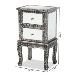 Wycliff Metal And Mirrored Glass 2 Drawer Nightstand Dark Gray/Silver - Baxton Studio -Outlet Baxton Studio Store GUEST 569ddd85 a30e 4ad4 accd ca03c4f6d2a0