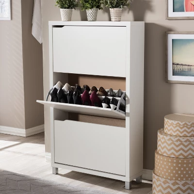 Simms 3 Drawer Modern Shoe Cabinet White - Baxton Studio 2 Simms 3 Drawer Modern Shoe Cabinet White - Baxton Studio - Image 2