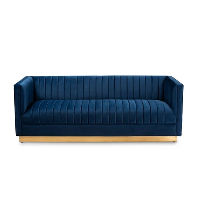 Aveline Velvet Upholstered Finished Sofa Navy Blue/Gold - Baxton Studio 1 Aveline Velvet Upholstered Finished Sofa Navy Blue/Gold - Baxton Studio