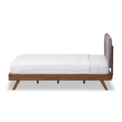 Penelope Mid-Century Modern Solid Wood And Fabric Upholstered Platform Bed Gray/Walnut Brown - Baxton Studio 8 Penelope Mid-Century Modern Solid Wood And Fabric Upholstered Platform Bed Gray/Walnut Brown - Baxton Studio -Outlet Baxton Studio Store GUEST 58990111 62ee 4c79 9263 dadf26513608