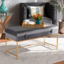 Aliana Velvet Fabric And Metal Large Ottoman Gold - Baxton Studio -Outlet Baxton Studio Store GUEST 59c16dda 1a7d 4bf6 bcab 2ba742695653