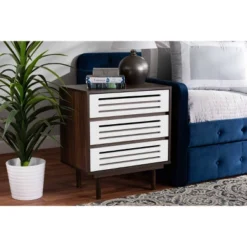 3 Drawer Meike Two-Tone Wood Nightstand Walnut/White - Baxton Studio -Outlet Baxton Studio Store GUEST 59f25dc5 1849 48ef bdd5 f5ec36faf48f