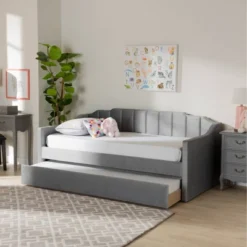 Lennon Velvet Fabric Upholstered Daybed With Trundle - Baxton Studio -Outlet Baxton Studio Store GUEST 5aa49600 af88 4a91 a2f0 576abfb6495e