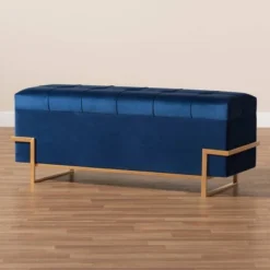 Parker Velvet Upholstered And Metal Storage Ottoman Blue/Gold - Baxton Studio -Outlet Baxton Studio Store GUEST 5b6c21c7 9b2f 4a17 83c3 4bf92ec3cb44