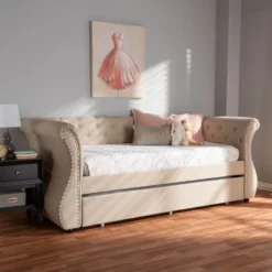 Twin Cherine Classic And Contemporary Fabric Upholstered Daybed With Trundle Beige - Baxton Studio -Outlet Baxton Studio Store GUEST 5b781c4d 48da 4c2b 8439 b6c3e851645f