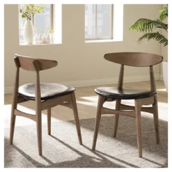 Set Of 2 Edna Mid-Century Modern French Black Faux Leather & Oak Light Brown Finishing Wood Dining Chairs - Baxton Studio -Outlet Baxton Studio Store GUEST 5c17b717 0a35 46b8 8617 9f232cede533