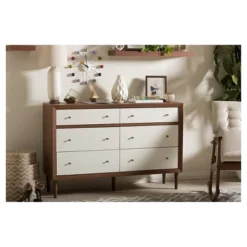 Harlow Mid-Century Modern Scandinavian Style Wood 6 Drawer Storage Dresser White/Walnut - Baxton Studio -Outlet Baxton Studio Store GUEST 5c6dfca4 a4de 4873 8649 5eccd58e8e5c