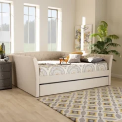 Delora Upholstered Daybed With Trundle Beige - Baxton Studio -Outlet Baxton Studio Store GUEST 5c9bbd1b f3c6 43ae 9302 f8dbdcd529e0