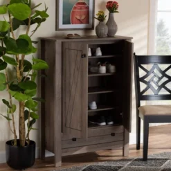 Derek Wood 1 Drawer Shoe Cabinet-Oak - Baxton Studio -Outlet Baxton Studio Store GUEST 5d00e412 1bd1 4469 96d5 5784c3af94b6