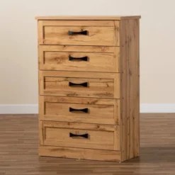 Colburn Wood 5 Drawer Tallboy Storage Chest Oak Brown - Baxton Studio -Outlet Baxton Studio Store GUEST 5de9d105 bed9 495e 89f8 75d2daa5193f