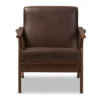 Bianca Mid Century Modern Walnut Wood Distressed Faux Leather Lounge Chair Dark Brown - Baxton Studio