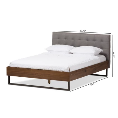 Mitchell Rustic Industrial Walnut Wood And Fabric Metal Platform Bed - Baxton Studio 5 Mitchell Rustic Industrial Walnut Wood And Fabric Metal Platform Bed - Baxton Studio - Image 5