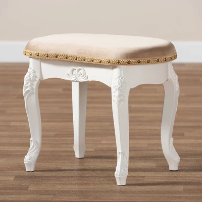 Gabrielle Velvet Fabric Upholstered Wood Vanity Ottoman Sand/White/Gold - Baxton Studio 7 Gabrielle Velvet Fabric Upholstered Wood Vanity Ottoman Sand/White/Gold - Baxton Studio - Image 7