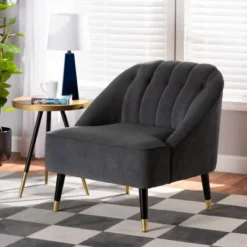 Ellard Velvet Fabric Upholstered Two-Tone Wood Accent Chair Gray/Dark Brown - Baxton Studio 19 Ellard Velvet Fabric Upholstered Two-Tone Wood Accent Chair Gray/Dark Brown - Baxton Studio -Outlet Baxton Studio Store GUEST 5f736771 1c56 4b73 98dd cbbf7cc7037a