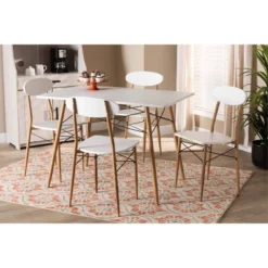 5pc Wayne White And Walnut Metal Dining Set Gray - Baxton Studio -Outlet Baxton Studio Store GUEST 607b7106 3c55 4ae3 aa49 5a0c98580572