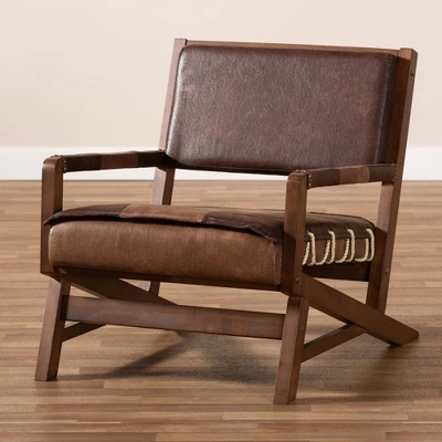 Rovelyn Faux Leather Walnut Finished Wood Lounge Chair Brown - Baxton Studio 3 Rovelyn Faux Leather Walnut Finished Wood Lounge Chair Brown - Baxton Studio - Image 3