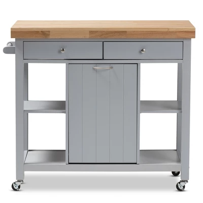 Hayward Coastal And Farmhouse Natural Wood Kitchen Cart White, Light Brown - Baxton Studio 6 Hayward Coastal And Farmhouse Natural Wood Kitchen Cart White, Light Brown - Baxton Studio - Image 6