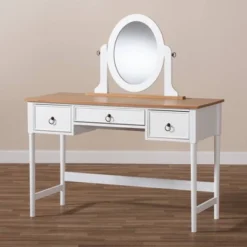 3 Drawer Sylvie Wood Vanity Table With Mirror White - Baxton Studio -Outlet Baxton Studio Store GUEST 611137f9 0406 451d 8c4b b1a020e59ce0