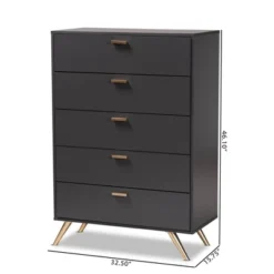 Kelson Wood 5 Drawer Chest Dark Gray/Gold - Baxton Studio -Outlet Baxton Studio Store GUEST 620cb158 c1c7 47ab a28f 4f5841e83382