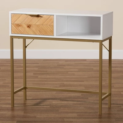 Giona Two-Tone Wood And Metal 1 Drawer Console Table White/Gold - Baxton Studio 8 Giona Two-Tone Wood And Metal 1 Drawer Console Table White/Gold - Baxton Studio - Image 8