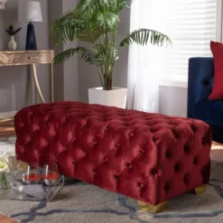 Avara Velvet Button Tufted Bench Ottoman - Baxton Studio -Outlet Baxton Studio Store GUEST 629c3539 25cd 4ed6 884a c4f83f53f66a