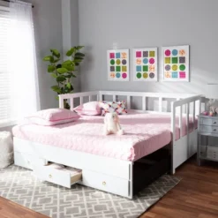 Twin To King Kendra Expandable Daybed With Storage Drawers White - Baxton Studio -Outlet Baxton Studio Store GUEST 63bf5070 211d 48d1 9cda e2ca09dcf35e