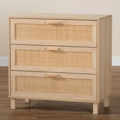 Sebille Wood With Natural Rattan 3 Drawer Storage Chest Light Brown - Baxton Studio -Outlet Baxton Studio Store GUEST 63f85165 6b37 403b 8696 1373d1efe9f3