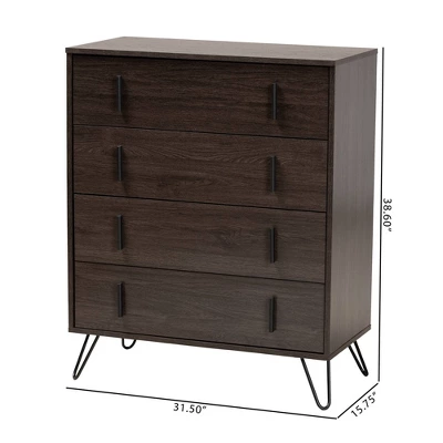 Baldor Wood Metal 4 Drawer Bedroom Chest Dark Brown - Baxton Studio 9 Baldor Wood Metal 4 Drawer Bedroom Chest Dark Brown - Baxton Studio - Image 9