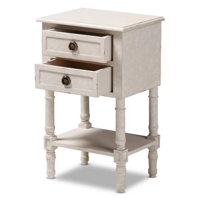 Lenore Country Cottage Farmhouse 2 Drawer Nightstand White - Baxton Studio 3 Lenore Country Cottage Farmhouse 2 Drawer Nightstand White - Baxton Studio - Image 3
