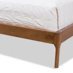 Brooklyn Mid Century Modern Walnut Wood Fabric Upholstered Platform Bed - Baxton Studio -Outlet Baxton Studio Store GUEST 6525a339 8533 4039 a45e 55cc0c70db3d