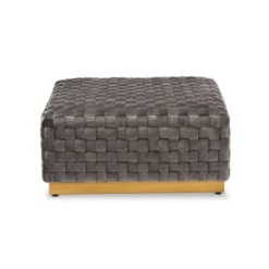 Noah Velvet Fabric Upholstered Square Cocktail Ottoman Gray/Gold - Baxton Studio