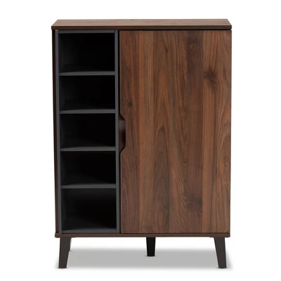 Idina Mid-Century Wood 1 Door Shoe Cabinet Dark Brown/Gray - Baxton Studio 2 Idina Mid-Century Wood 1 Door Shoe Cabinet Dark Brown/Gray - Baxton Studio - Image 2