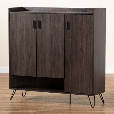 Baldor Wood 3 Door Shoe Cabinet Dark Brown - Baxton Studio 9 Baldor Wood 3 Door Shoe Cabinet Dark Brown - Baxton Studio - Image 9