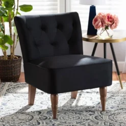 Harmon Velvet Fabric Upholstered And Wood Accent Chair Black/Walnut Brown - Baxton Studio -Outlet Baxton Studio Store GUEST 65f54de8 230e 40a4 ad0b e3feac68771d
