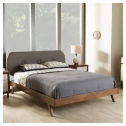 Penelope Mid-Century Modern Solid Wood And Fabric Upholstered Platform Bed Gray/Walnut Brown - Baxton Studio 10 Penelope Mid-Century Modern Solid Wood And Fabric Upholstered Platform Bed Gray/Walnut Brown - Baxton Studio -Outlet Baxton Studio Store GUEST 6639f2c4 9496 469e 9cce 28c8a8aebbbf