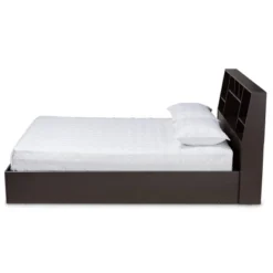 Queen Geoffrey Wood Platform Storage Bed With Shelves Dark Brown - Baxton Studio