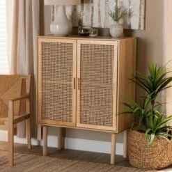 Maclean Rattan Wood 2 Door Storage Cabinet Natural/Brown - Baxton Studio -Outlet Baxton Studio Store GUEST 67649b5d 22c1 4bbc 8c5b b96e70fd1be0