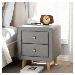 Jonesy Mid - Century Fabric Upholstered 2 - Drawer Nightstand - Gray - Baxton Studio -Outlet Baxton Studio Store GUEST 6875aa73 49b4 48de 906d 9f2462c567f0