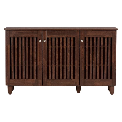 Fernanda Modern And Contemporary 3-Door Wooden Entryway Shoes Storage Wide Cabinet - Oak Brown - Baxton Studio 1 Fernanda Modern And Contemporary 3-Door Wooden Entryway Shoes Storage Wide Cabinet - Oak Brown - Baxton Studio