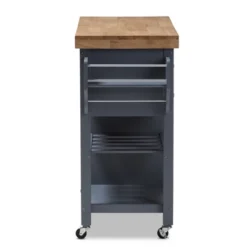 Sunderland Coastal And Farmhouse Natural Wood Kitchen Cart Gray, Light Brown - Baxton Studio -Outlet Baxton Studio Store GUEST 689e3730 6c2e 4610 9229 50ad425a3e9d