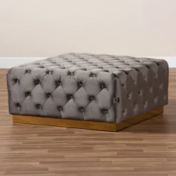 Verene Velvet Upholstered Square Cocktail Ottoman Gray/Gold - Baxton Studio -Outlet Baxton Studio Store GUEST 68b71781 0c62 4720 9a64 e70da713c63e