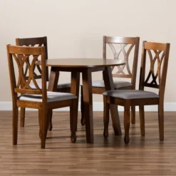 5pc Leon Modern Fabric Upholstered And Wood Dining Set Gray/Walnut - Baxton Studio -Outlet Baxton Studio Store GUEST 69a2aed7 64ff 4ece 9809 09c18e69a1b7