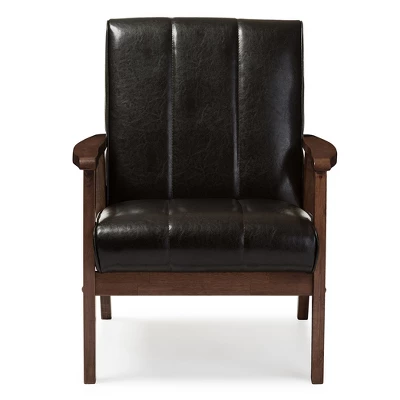 Nikko Mid - Century Modern Scandinavian Style Faux Leather Wooden Lounge Chair - Dark Brown - Baxton Studio 1 Nikko Mid - Century Modern Scandinavian Style Faux Leather Wooden Lounge Chair - Dark Brown - Baxton Studio
