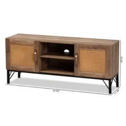 Veanna Bohemian Natural Wood And Metal 2 Door Synthetic Rattan TV Stand For TVs Up To 40" Brown/Black - Baxton Studio -Outlet Baxton Studio Store GUEST 6a36c958 f80b 4bf8 a7e6 3b72b4ade40a