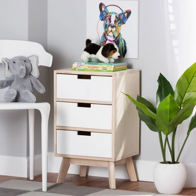 Halian Two-Tone Wood 3 Drawer Nightstand White/Light Brown - Baxton Studio 1 Halian Two-Tone Wood 3 Drawer Nightstand White/Light Brown - Baxton Studio